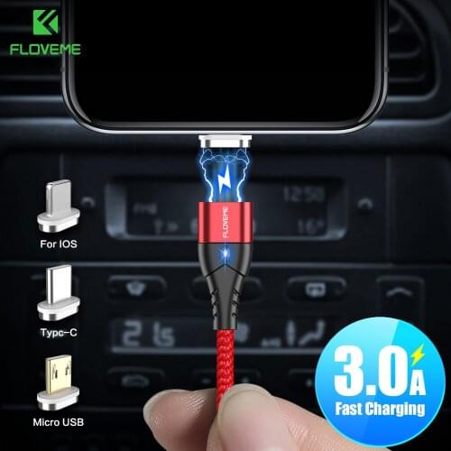 FLOVEME Magnetic USB Cable for iPhone XS XS Max XR 3A USB Type C Cable Fast Charging Charger Micro USB Cable for Samsung Xiaomi