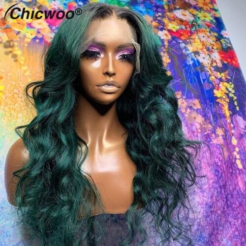 1B Green Colored Human Hair Wigs Brazilian Remy Hair Ombre Lace Front Wig Body Wave Part Lace Wigs For Women Bleached Knots 180