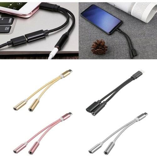2 in 1 USB to Type-C USB to 3.5mm Audio Headphone Jack For Mobile Splitter USB-C Converter Adapter Phone Charging Cable Cab K9W2