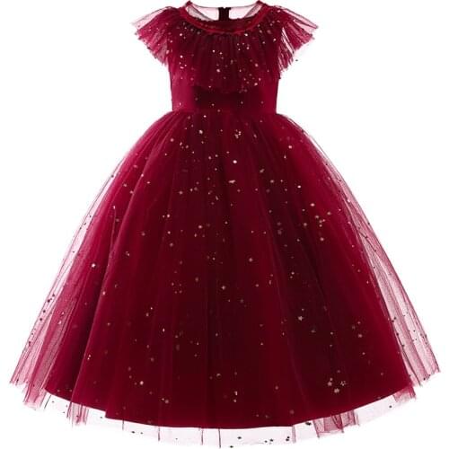 Girls princess dress shawl lace summer wedding dress star sequin skirt party piano performance long dress skirt 2021 Summer New
