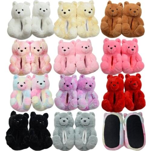 Teddy Bear Slippers Plush Slippers Winter Thickened Warm Couple Shoes Plush Toy Stuffed Doll