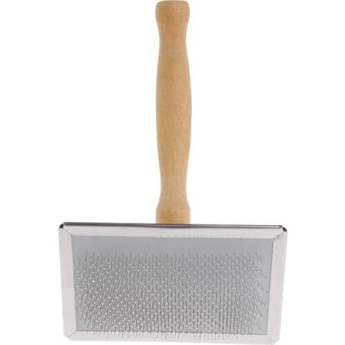 Pet Grooming Comb Shedding Hair Remove Brush Wood Handle Slicker Dog Supply GXMA