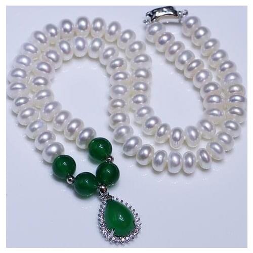 S925 silver clasp New jewelry 9-10mm 100% Natural freshwater Pearl jade necklace pendant for women