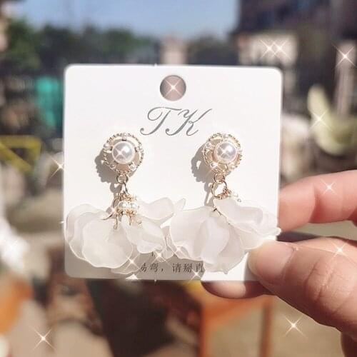 S925 Silver Flower Earrings Women Korean Temperament Network Red Super Fairy Earring Pearl Personality Simple Earrings Wholesale