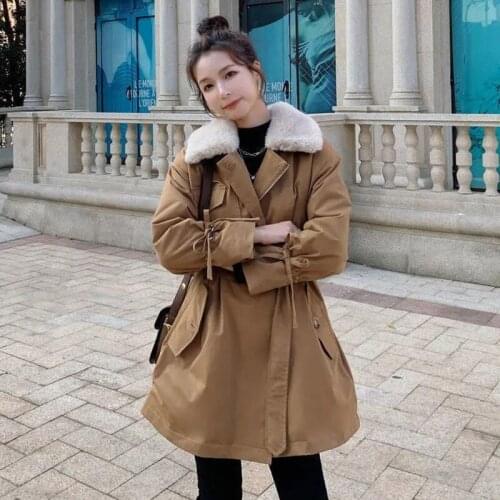 Mid-Length Thick Windbreaker Women 2020 Winter New Plus Size Jacket Waist Plus Velvet Cotton-Padded Coat Female Trend A29