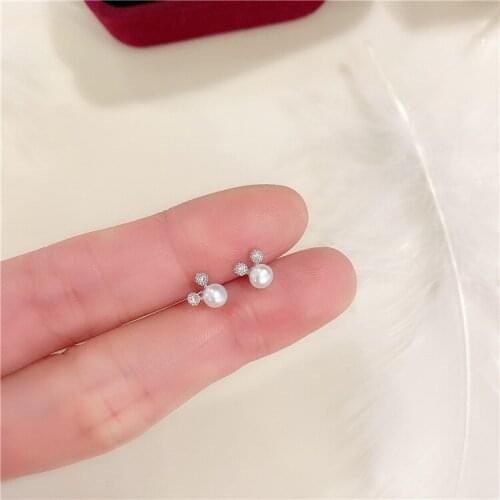 Cute Mouse Earrings Stud Mini Pearls Crystals Charm Fashion Jewelry Wholesale Party Gifts For Women 2021 New Korean Luxury