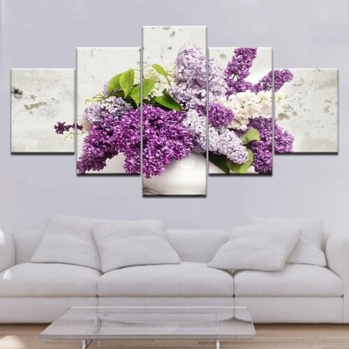 Lilac in a vase flowers 5 Panels HD Print Wall Art modern Modular Poster art Canvas painting for Living Room Home Decor