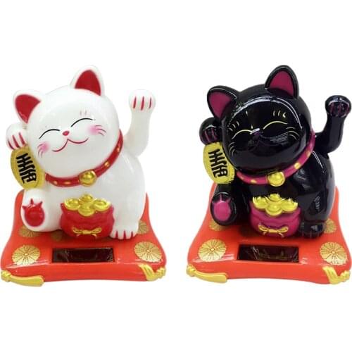 Solar Power Maneki Neko Welcoming Lucky Cat for Home Garden Car Shop Decor Ornaments