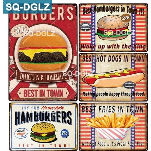 [SQ-DGLZ] Best Hamburger In Town Metal Sign Wall Decoration Tin Sign Vintage Metal Signs Home Decor Painting Plaques Art Poster