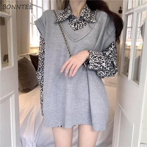 Sweater Vest Women Solid Basic Classic Korean Style Loose-fitting Unisex Female Autumn Clothing All-match Trendy Students Daily