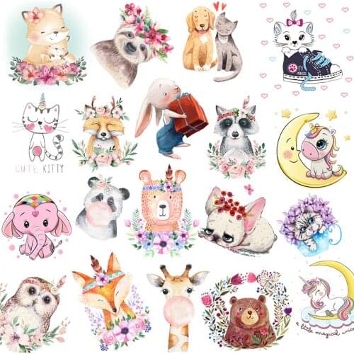 DIY Heat Transfer Patches Cute Animals Dog Iron On Patches For Clothing Kid T-shirt Dress Decoration Heat Press Clothes Sticker