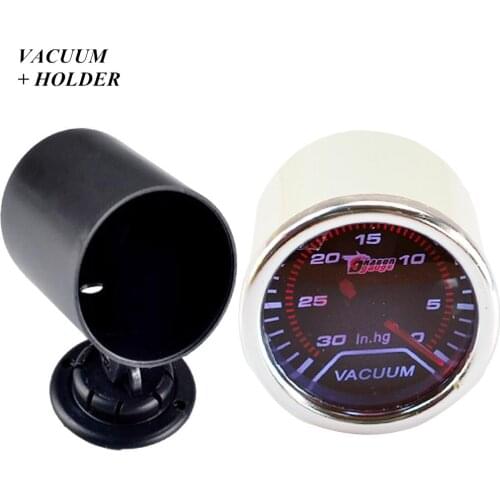 EE support 2" 52mm Universal Automobile Clock White Shell Pointer Vacuum Gauge Meter In.Hg Smoke Tint Len + Holder