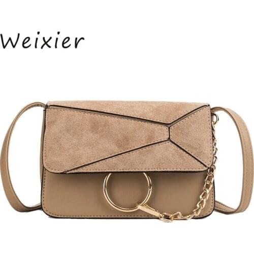 WEIXIRT 2019 New Ring decorative splicing single shoulder bag stylish frosted lady slant small square bag LY-48