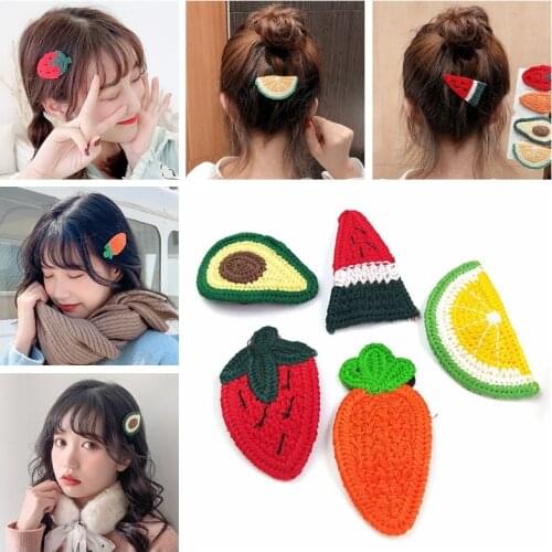 Cute Fruit Hairpins Knitted Top Girls Or Children Hair Clips Lovely Simple Design Hair Accessories Fashion Cotton Hairgrips