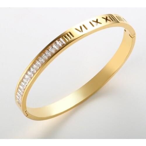 Women Hollow Roman Numerals Bangles Fashion Rhinestone Stainless Steel Crystal Bracelets For Men Couple Jewelry Gifts