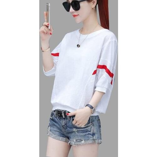 Womens Spring Summer Style Blouse Shirt Womens Elegant Loose O-neck Half Sleeve Temperament Button Korean Tops DD8515