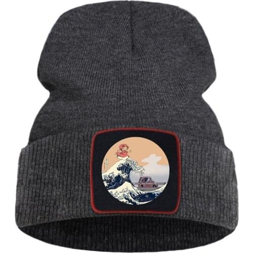 Ponyo Japan Anime Cute Printing 2020 Unisex Cap Cartoon Warm Winter Caps Solid Color Simple Knitted Caps Creative Quality Cap