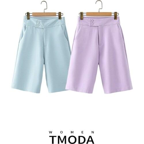 TMODA437 Women Candy Color Business Kneeth Length Pants Female Casual Slim Pockets Straight Trousers Office Pantalones Mujer