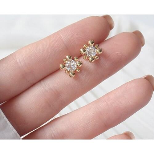 Delicate Jewelry 14K Gold Plated Zircon Stud Earrings for Women Unique Cute Small Crystal Earrings