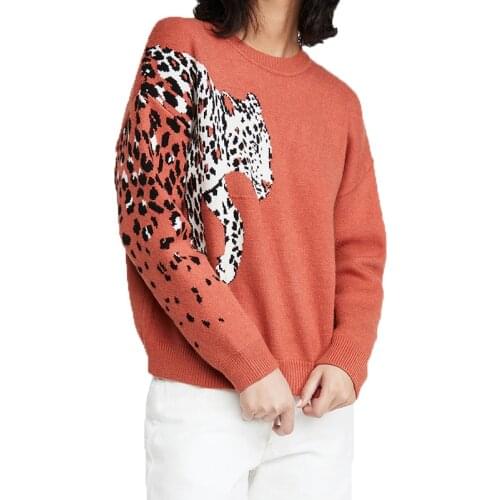 2021 European and American women sweater Spring and Autumn New Sweater Female Big Leopard Head Jacquard Pullover Sweater Top
