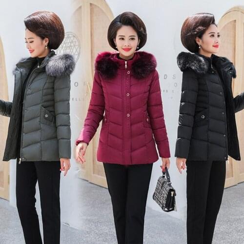Ladies winter coat new middle-aged cotton coat large size fur collar slim temperament fashion mom wear warm jacket women