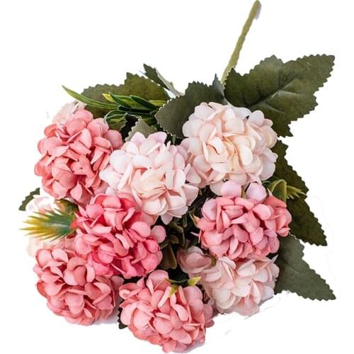 1 Bundle Silk Hydrangea Artificial Flowers Bridal Bouquet Diy Handmade Fake Flowers Valentines Day Gift For Wedding Party Decor