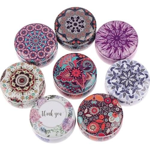 1PC Mini Elegant Flower Tin Box DIY Candle Jar Balm Round Empty Iron Box Portable Lipstick Zipper Cream Storage Box