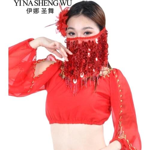 1 Pc High Quality Women Indian Bollywood Tribal Belly Dance Face Veil Adjustable Belly Dance Accessories Sequins Beaded 2 Styles