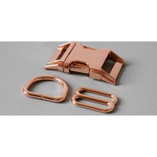 10 Sets (25mm) Webbing Golden Metal Slider Adjustable Buckle Loops DIY Straps Bags Belts Accessory-Rose Gold
