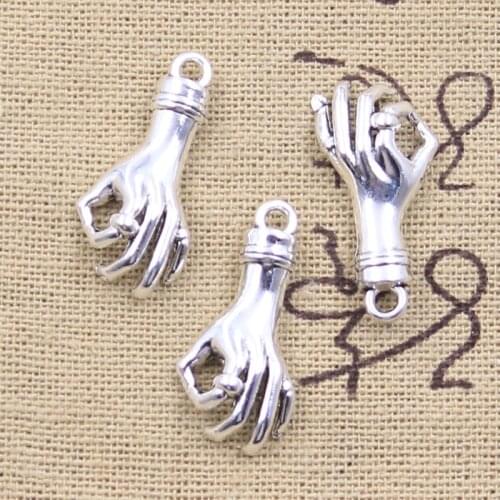 15pcs Charms Hand Gesture OK 25x12x5mm Antique Silver Color Pendants DIY Crafts Making Findings Handmade Tibetan Jewelry