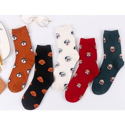 2019 New Fashion Kawai Cartoon Women Combed Cotton Socks Girls Funny Shiba Inu Dog Corgi Lovely Animal Pattern Casual Sock