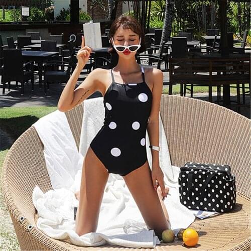 2019 new korean Womens One Piece Swimsuit Dot Adjustable Cross Back Tie Sexy Tummy Control Swimwear Beach Bathing Slimming Suit