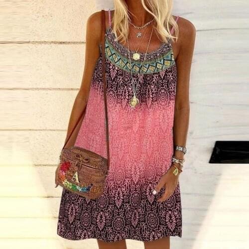 4# Women Patchwork Boho Dresses Summer Dreses Vest Printing Tank Dress Loose Outdoor Casual Sleeveless Dress Vestido De Mujer