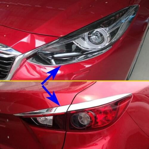 6PCS Chrome Head Front + Rear Light Lamp Cover Trim Fit For Mazda3 AXELA M3 Sedan 2014 2015 2016 Accessories Decoration