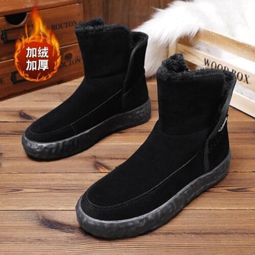 Winter plus velvet thick warm cotton shoes British mens high-top casual snow mid-top trend boots