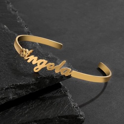 Custom personalised name stainless steel bangle bracelet women girls unique initial letters trendy fashion jewelry