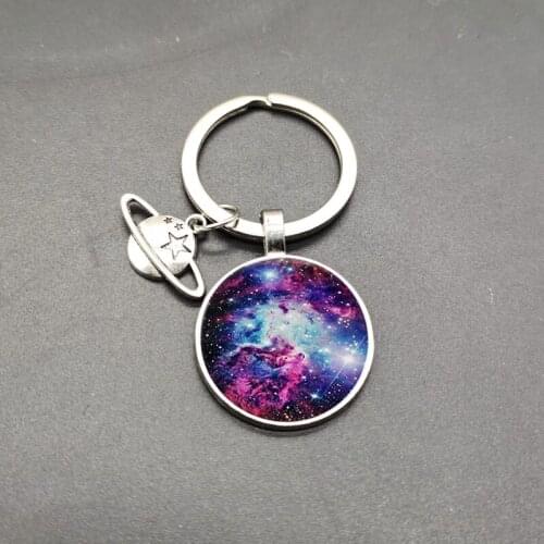 Fashion New Cute Starry Sky Keychain Space Glass Round Pendant Solar System Universe Milky Way Keychain Handmade Alloy Jewelry