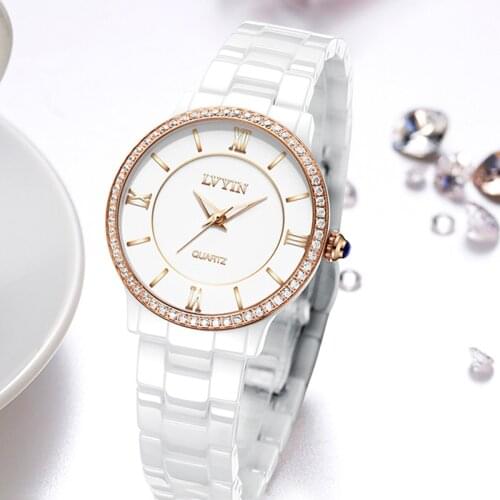 Womens Watches Ladies Fashion Ceramic Strap Watch Elegant Romantic Quartz Wristwatch Waterproof Diamond White Wristwatches