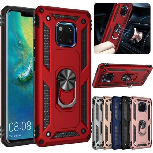 For Huawei Mate 20 Pro Case Dual Layer Military Armor Case Magnetic Ring Stand Shockproof Hard Back Cover