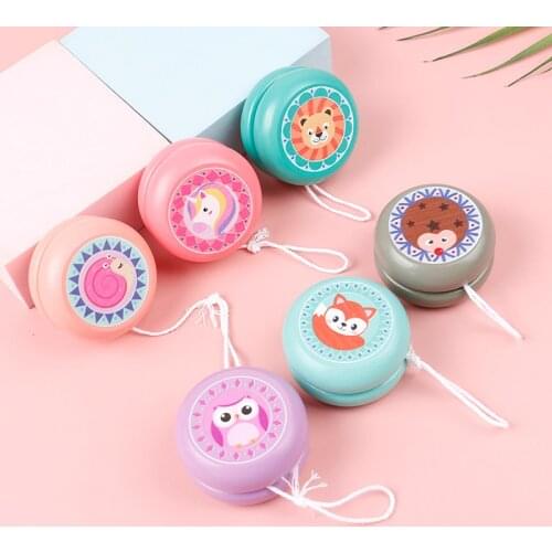 Children Yoyo Ball Cute Animal Prints Wooden Yoyo Toys Fox Owl Hedgehog Snails Toys Kids Yo-Yo Creative Yo Yo Toys For Children