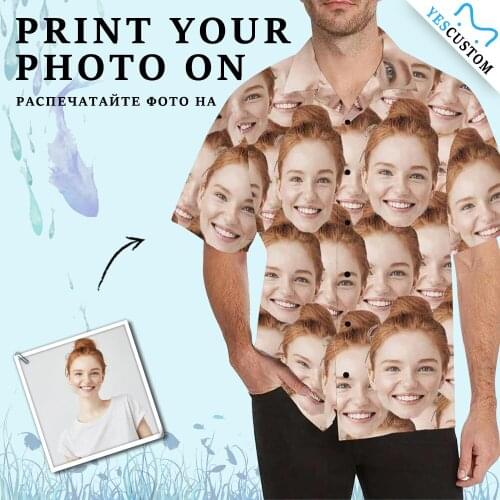 YesCustom T-Shirt Custom Seamless Face Photo Cardigan Beach Tee Printed Oversize Party Hawaiian Shirt Floral Blouses Tops