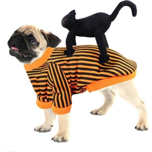 Halloween Pet Costume Dog Black Cat Doll Design Dog Cat Puppy Funny Cosplay Outfits Warm Striped Dog Clothing Dress Up Apparel