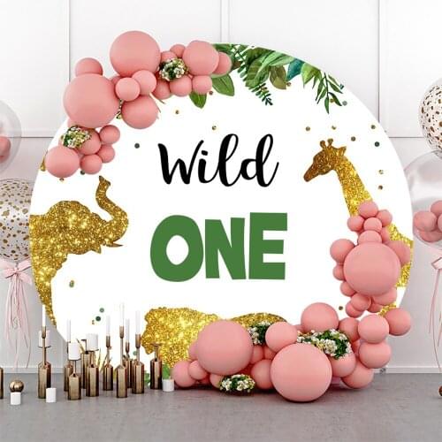 Laeacco Wild 1st Birthday Party Jungle Safari Party Animals Customized Poster Round Backgrounds Photography Circle Backdrops