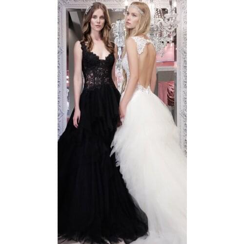 Lace appliques Black sexy Backless tiered Country Western Tulle Madre De La Novia bridal Gown 2018 mother of the bride dresses