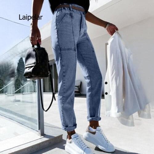 Summer Harajuku Casual Trousers High Waist Washed Jeans Womans Pocket Loose Fashion Street Pencil Pants Office Trousers Autumn