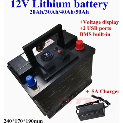 GTK 12v lithium ion battery 20Ah 30Ah 40Ah 50Ah 12v bateria litio for electric bike backup power wheelchair+12.6V 5A Charger