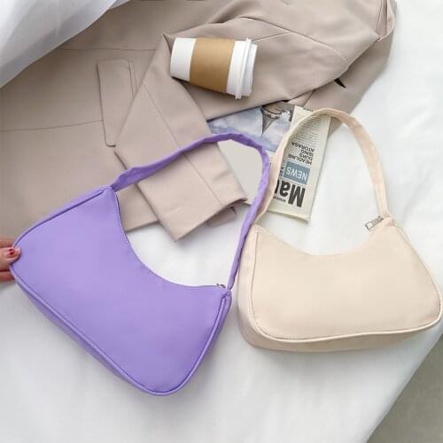 Fashion Solid Color Ladies Underarm Bag Retro Nylon Female Hobos Bag Vintage Simple Design Women Zipper Shoulder Bags Hot Sale