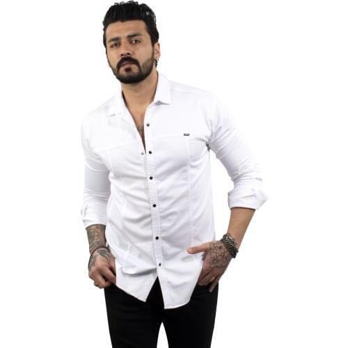 DeepSEA Male Denim Shirt Slim Fit High Quality Poplin Fabric Lycra Long Sleeve Four Seasons Casual 2101827