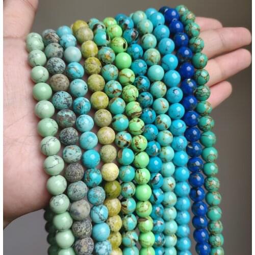 Natural Stone Colorful Turquoises Howlite Beads Round Loose Spacer Beads For Jewelry Making DIY Charms Bracelets Necklaces 15"