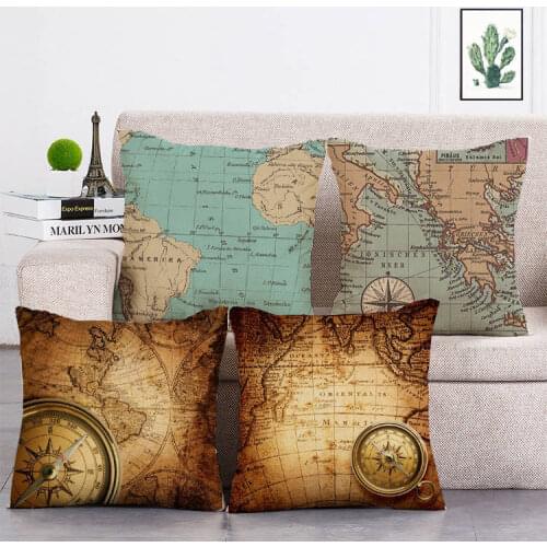Old Map Cushion Cover for Sofa Home Linen Vintage Style Pillowcase 45*45cm Pillows Covers Car Sofa Home Decor Pillow Case T320